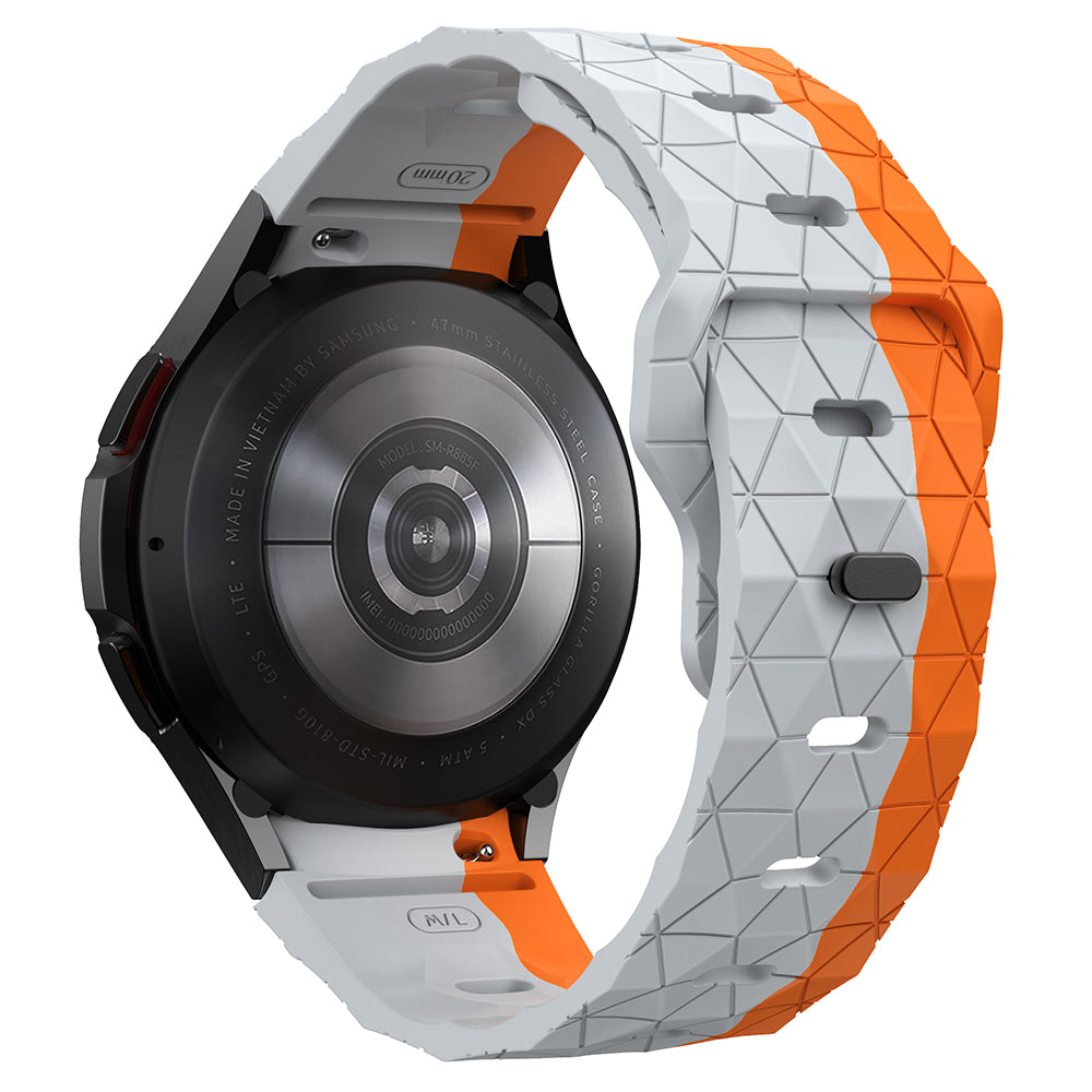 For Samsung Galaxy Watch6 / Watch 5 / Watch4 Silicone Strap Dual Color Watch Band Football Pattern - Grey+Orange