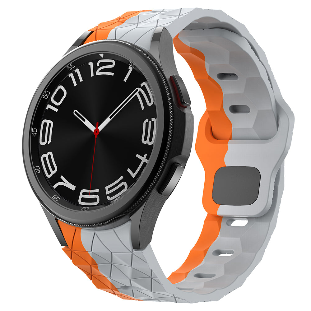 For Samsung Galaxy Watch6 / Watch 5 / Watch4 Silicone Strap Dual Color Watch Band Football Pattern - Grey+Orange