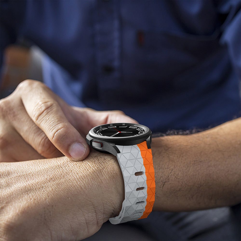For Samsung Galaxy Watch6 / Watch 5 / Watch4 Silicone Strap Dual Color Watch Band Football Pattern - Grey+Orange