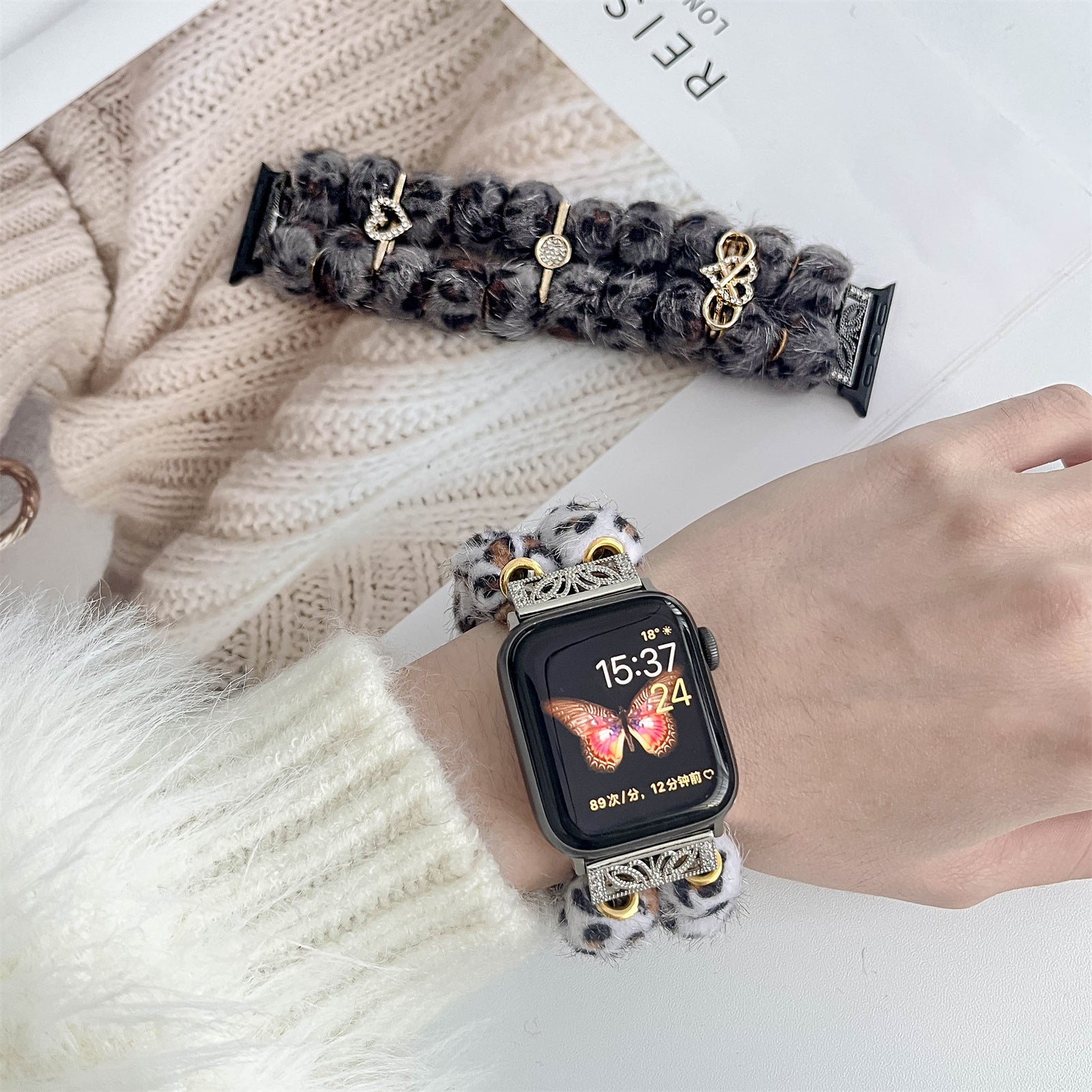 For Apple Watch Ultra 2 Ultra 49mm / Series 9 8 7 45mm / SE (2023) SE (2022) SE 6 5 4 44mm / 3 2 1 42mm Band Beaded Bracelet - Colorful Leopard