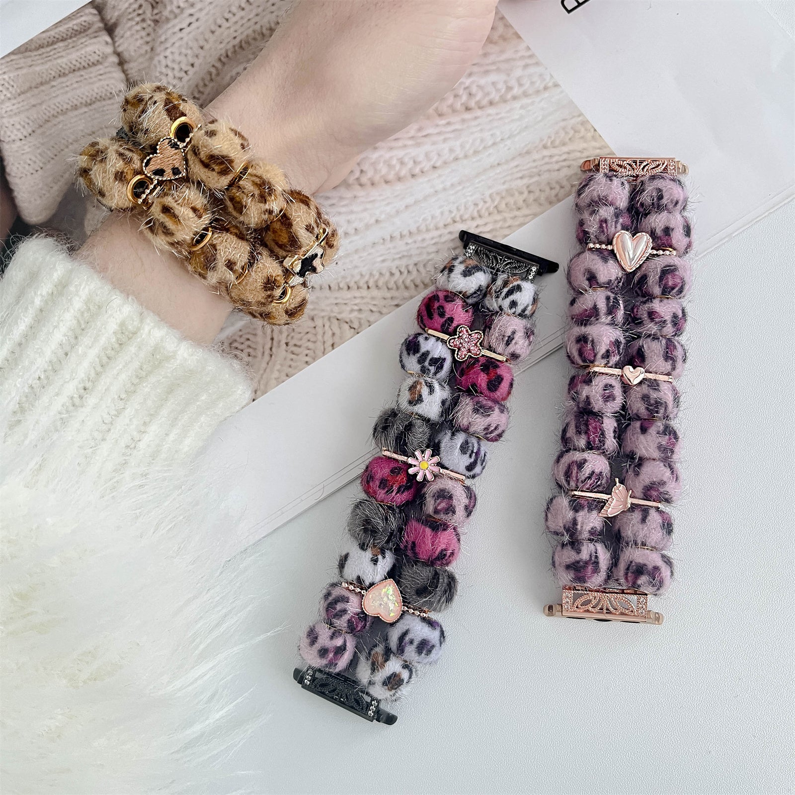 For Apple Watch Ultra 2 Ultra 49mm / Series 9 8 7 45mm / SE (2023) SE (2022) SE 6 5 4 44mm / 3 2 1 42mm Band Beaded Bracelet - Colorful Leopard