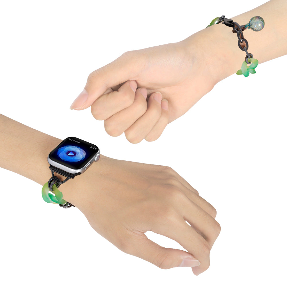 For Apple Watch Series 9 8 7 41mm / 6 5 4 SE (2022) SE (2023) SE 40mm / 3 2 1 38mm Strap Slim Resin Bracelet - Green