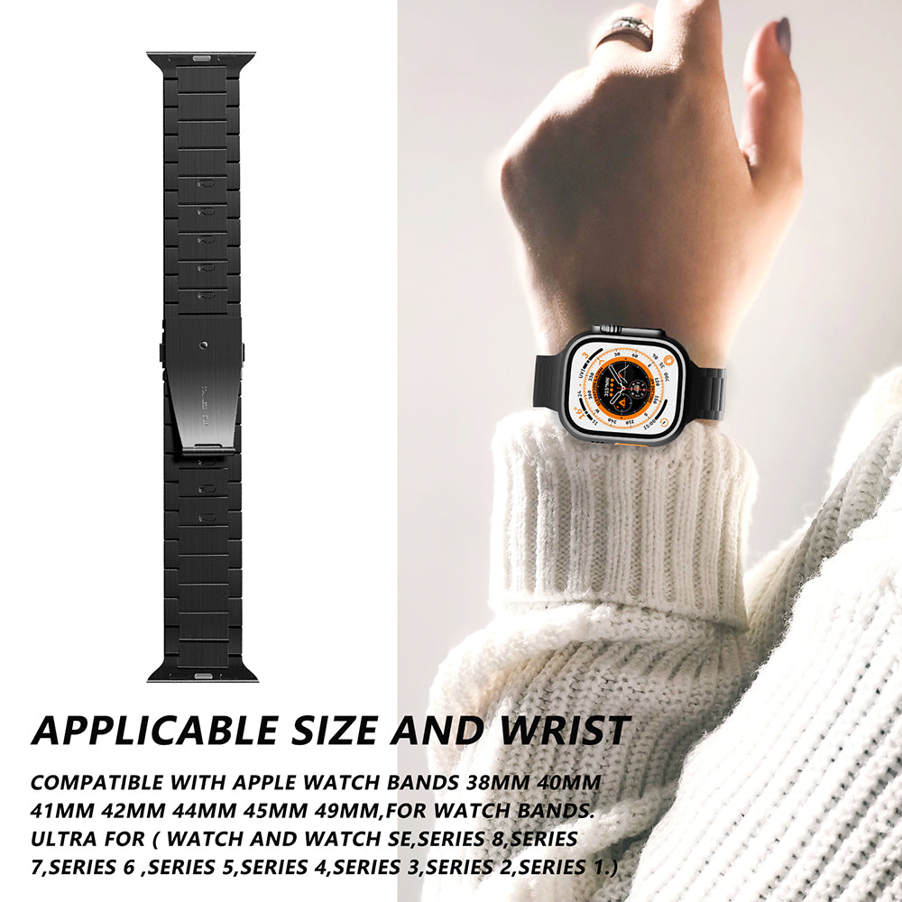 For Apple Watch Ultra 2 Ultra 49mm  /  9 8 7 45mm  /  SE (2023) SE (2022) SE 6 5 4 44mm  /  3 2 1 42mm Watch Band 3 Beads Strap - Black