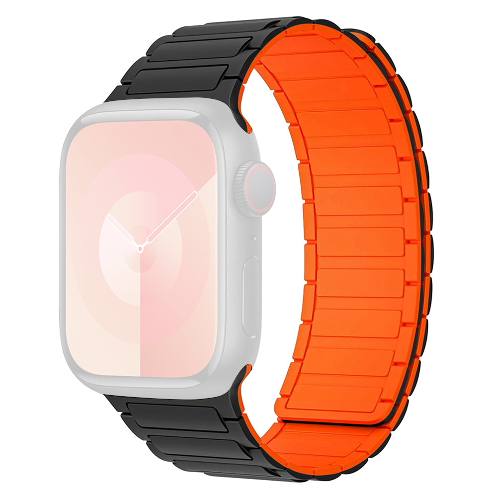 For Apple Watch Ultra 2 Ultra 49mm  /  9 8 7 45mm  /  SE (2023) SE (2022) SE 6 5 4 44mm  /  3 2 1 42mm 3 Beads Watch Strap - Black+Orange