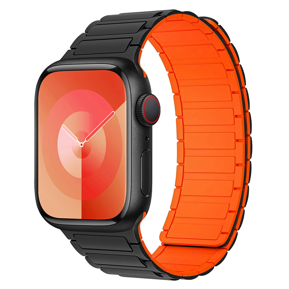 For Apple Watch Ultra 2 Ultra 49mm  /  9 8 7 45mm  /  SE (2023) SE (2022) SE 6 5 4 44mm  /  3 2 1 42mm 3 Beads Watch Strap - Black+Orange