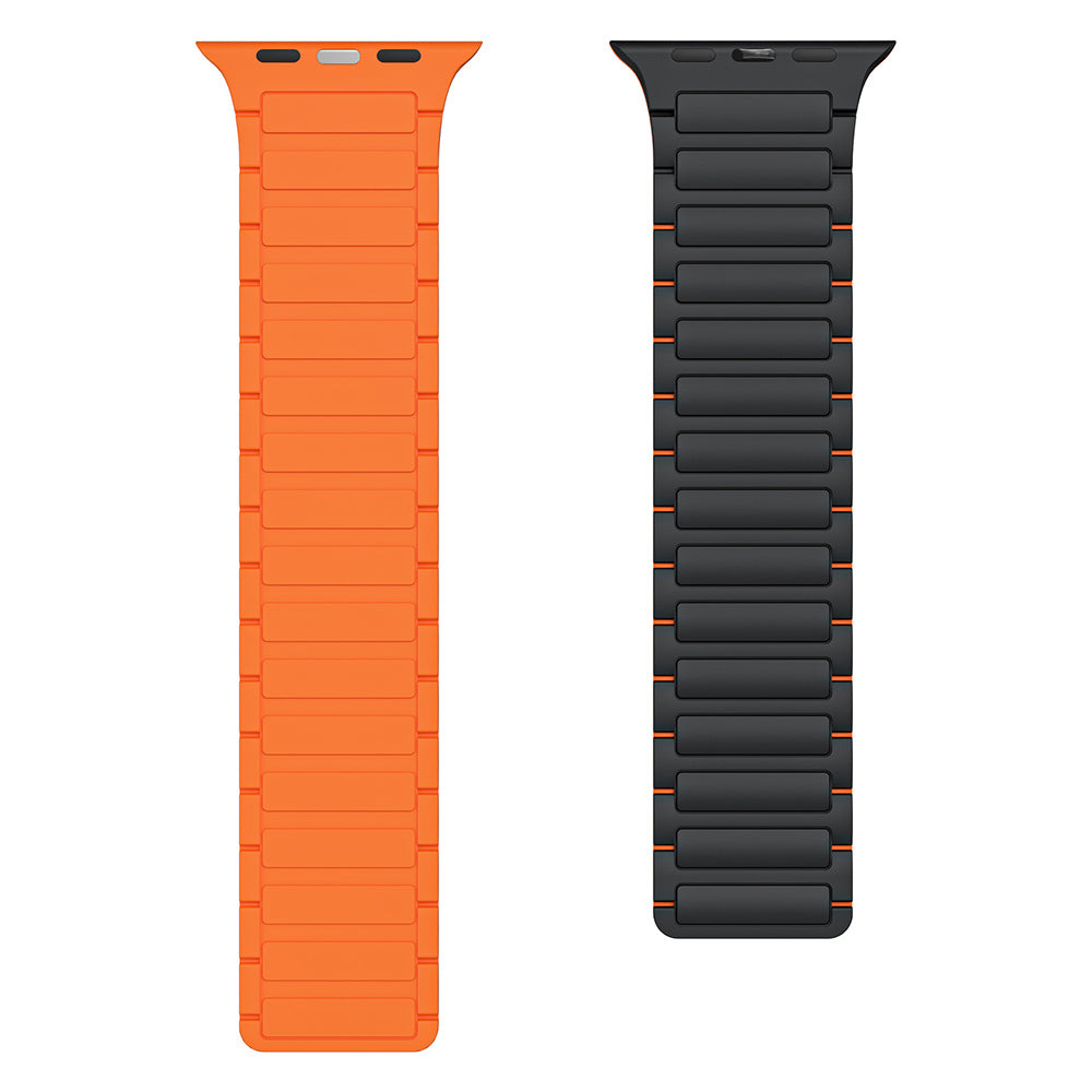 For Apple Watch Ultra 2 Ultra 49mm  /  9 8 7 45mm  /  SE (2023) SE (2022) SE 6 5 4 44mm  /  3 2 1 42mm 3 Beads Watch Strap - Black+Orange