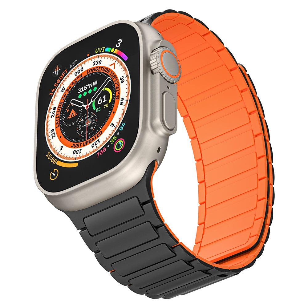 For Apple Watch Ultra 2 Ultra 49mm  /  9 8 7 45mm  /  SE (2023) SE (2022) SE 6 5 4 44mm  /  3 2 1 42mm 3 Beads Watch Strap - Black+Orange