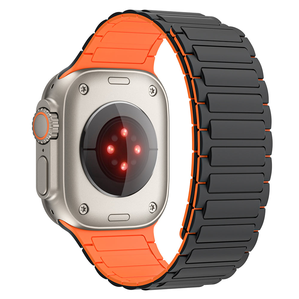 For Apple Watch Ultra 2 Ultra 49mm  /  9 8 7 45mm  /  SE (2023) SE (2022) SE 6 5 4 44mm  /  3 2 1 42mm 3 Beads Watch Strap - Black+Orange