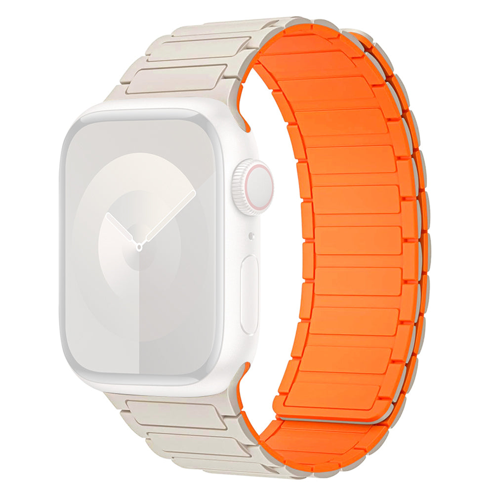 For Apple Watch Ultra 2 Ultra 49mm  /  9 8 7 45mm  /  SE (2023) SE (2022) SE 6 5 4 44mm  /  3 2 1 42mm 3 Beads Watch Strap - Black+Orange