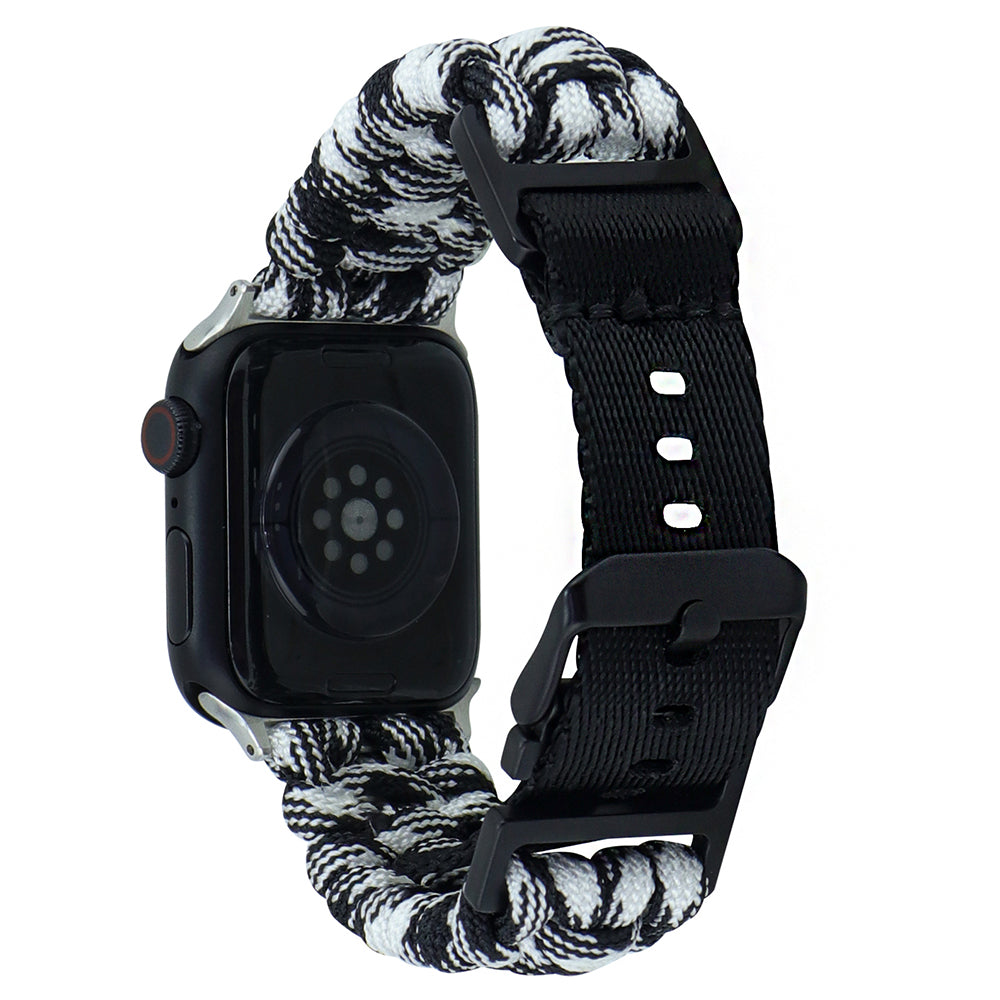 For Apple Watch Ultra 2 Ultra 49mm / Series 9 8 7 45mm / 6 5 4 SE (2023) SE (2022) SE 44mm / 3 2 1 42mm Camo Braided Watch Strap - Black+White