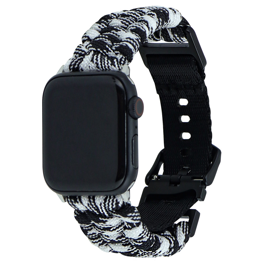 For Apple Watch Ultra 2 Ultra 49mm / Series 9 8 7 45mm / 6 5 4 SE (2023) SE (2022) SE 44mm / 3 2 1 42mm Camo Braided Watch Strap - Black+White