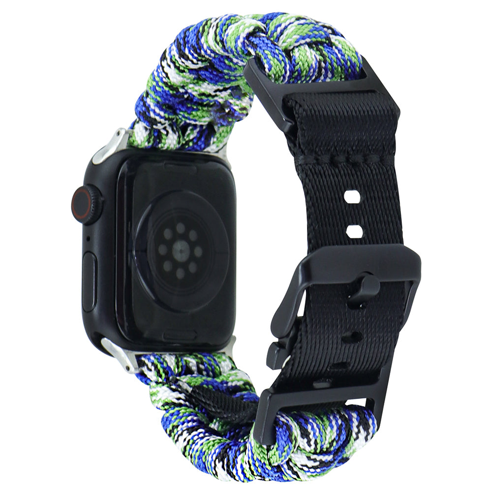 For Apple Watch Ultra 2 Ultra 49mm / Series 9 8 7 45mm / 6 5 4 SE (2023) SE (2022) SE 44mm / 3 2 1 42mm Camo Braided Watch Strap - Black+White
