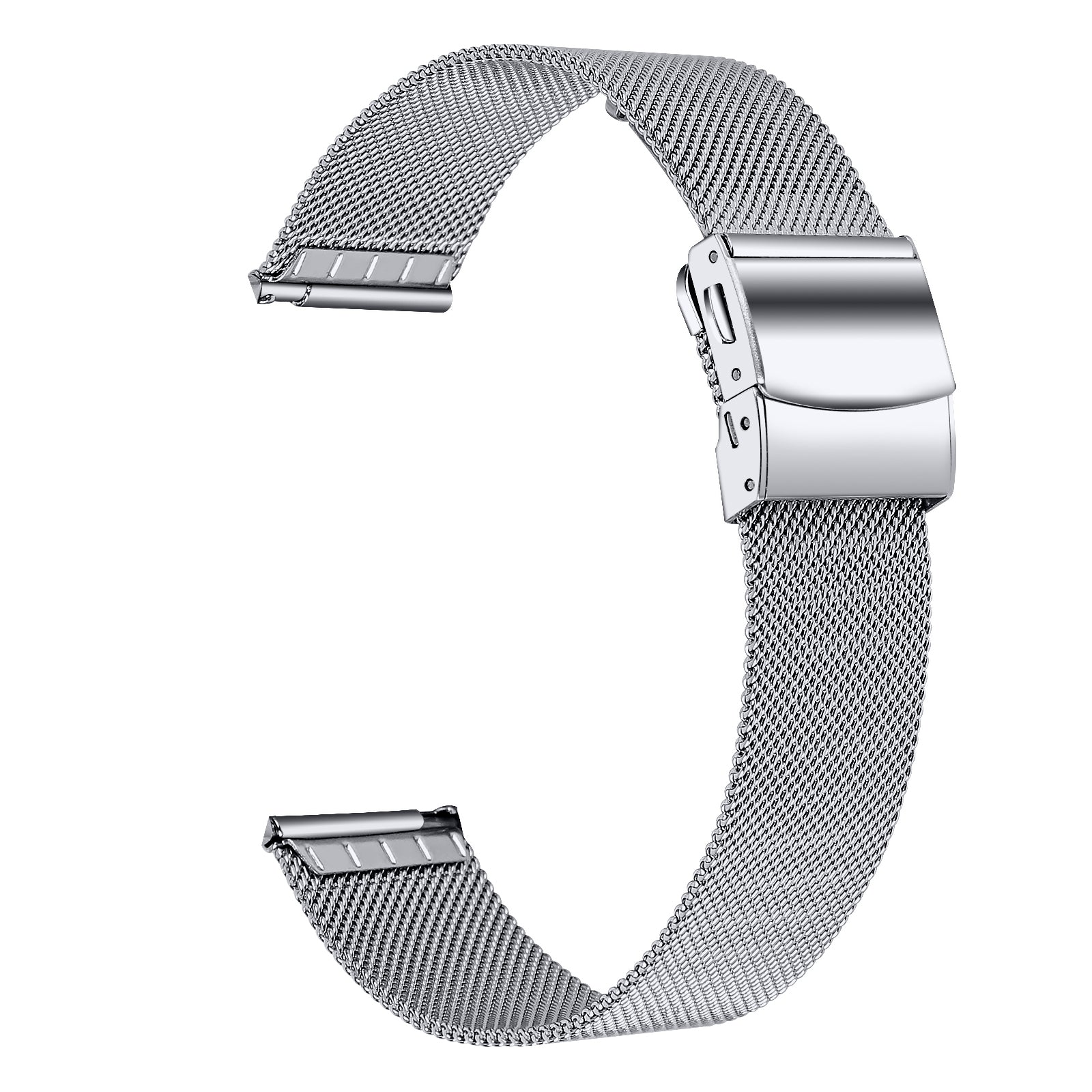 For TicWatch 2 / E / C2 (Black or Silver Dial) Stainless Steel Metal Watch Band Milanese Strap 20mm - Silver
