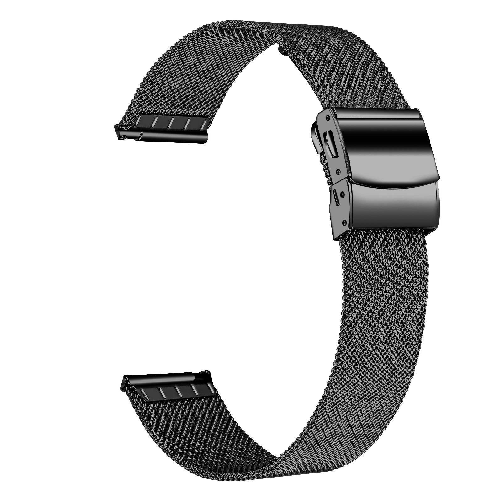 For TicWatch 2  /  E  /  C2 (Black or Silver Dial) 20mm Stainless Steel Watch Strap with Buckle - Black