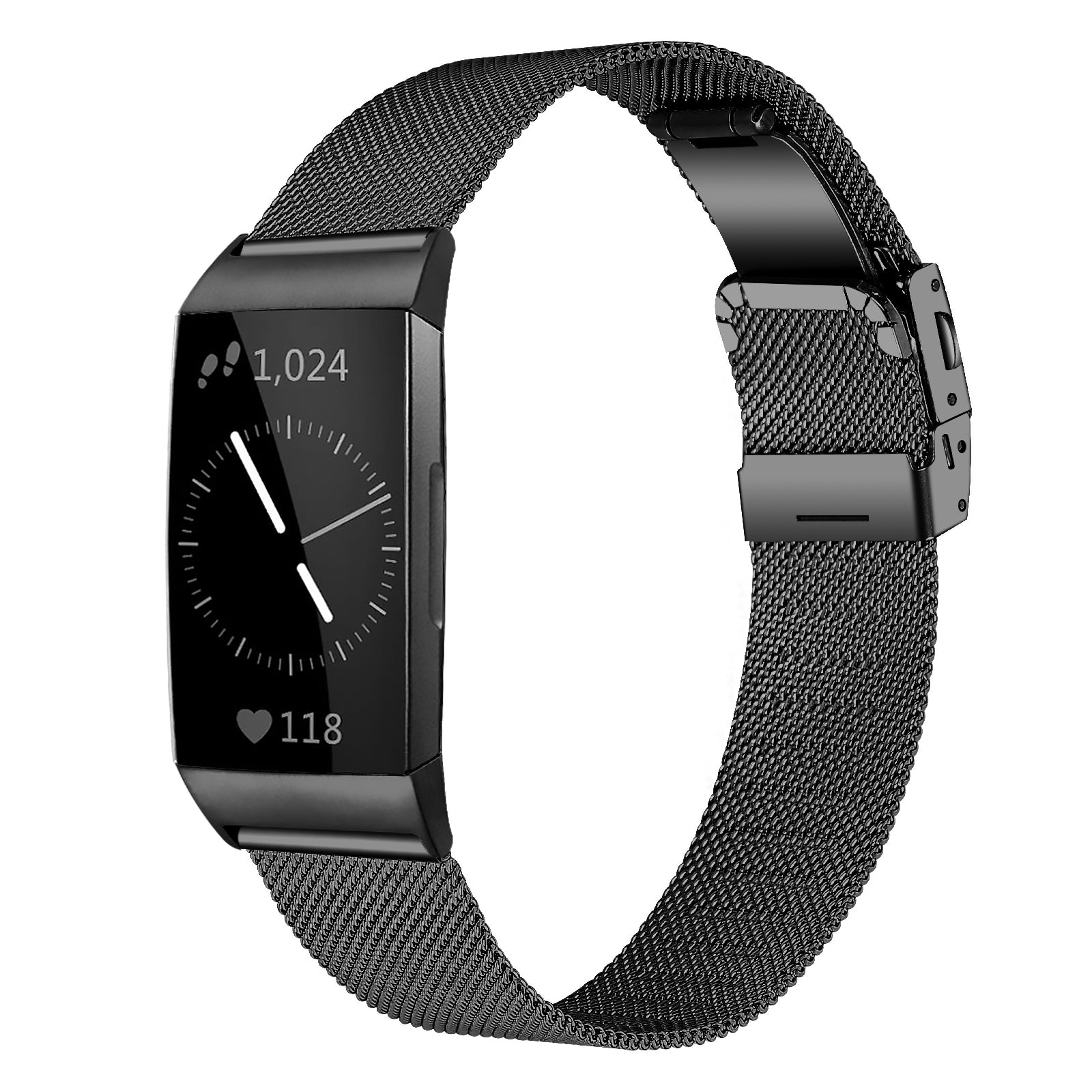 For Fitbit Charge 3 / 4 / SE Buckle Design Stainless Steel Metal Smart Watch Band - Black