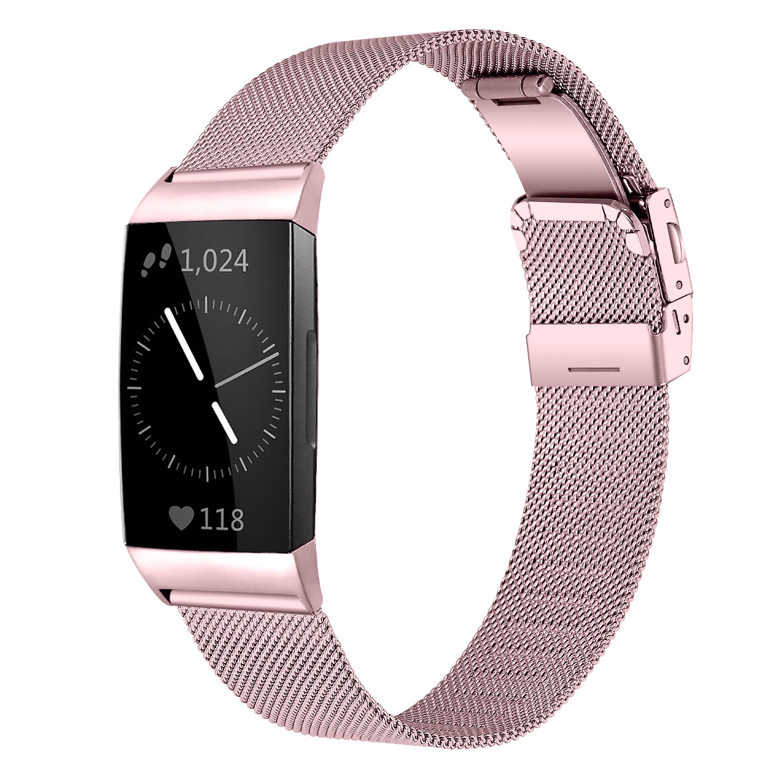 For Fitbit Charge 3 / 4 / SE Fashionable Stainless Steel Smart Watch Band - Rose Pink