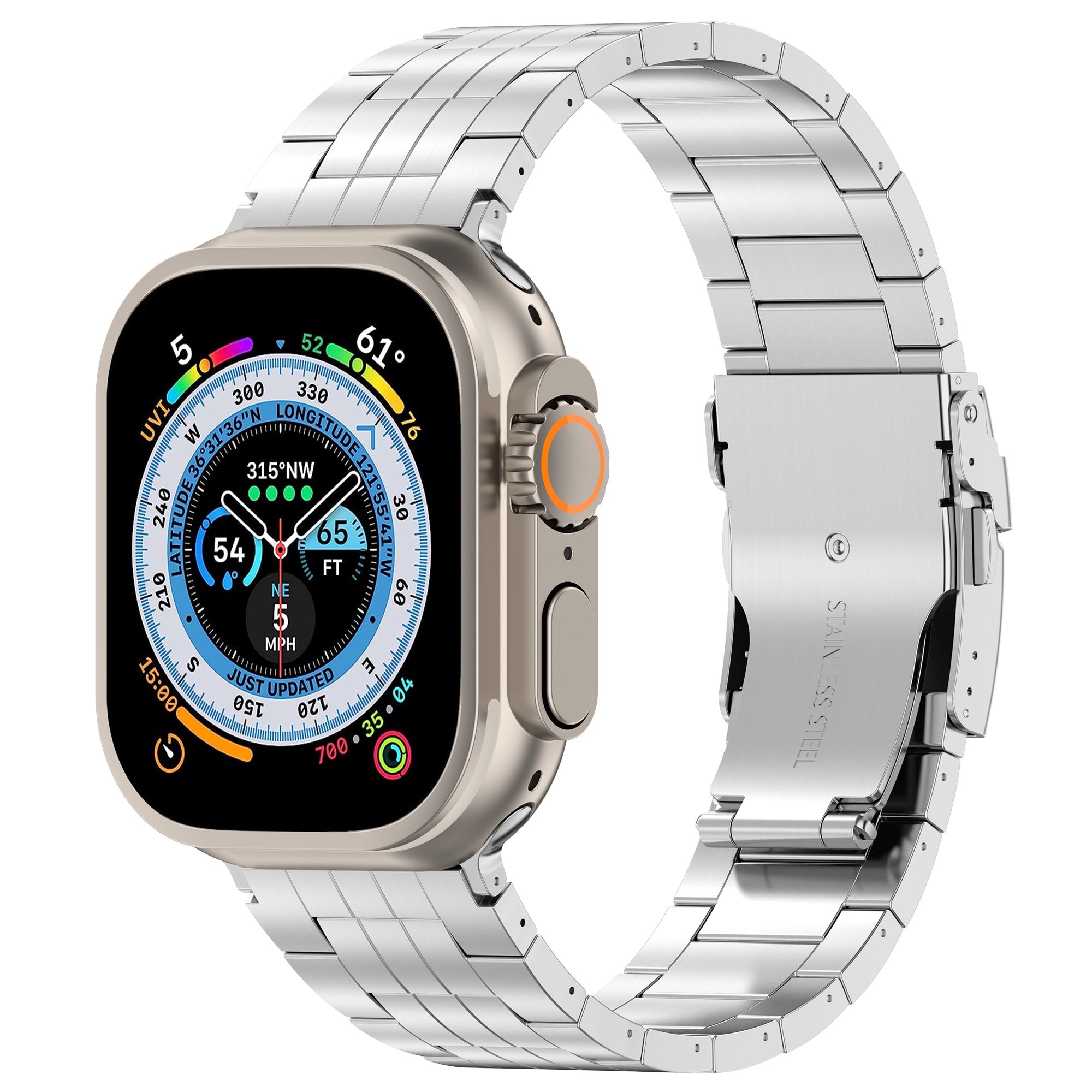 For Apple Watch Series 9 8 7 41mm / SE (2023) SE (2022) SE 6 5 4 40mm / 3 2 1 38mm Titanium Alloy Strap 5-Bead - Silver