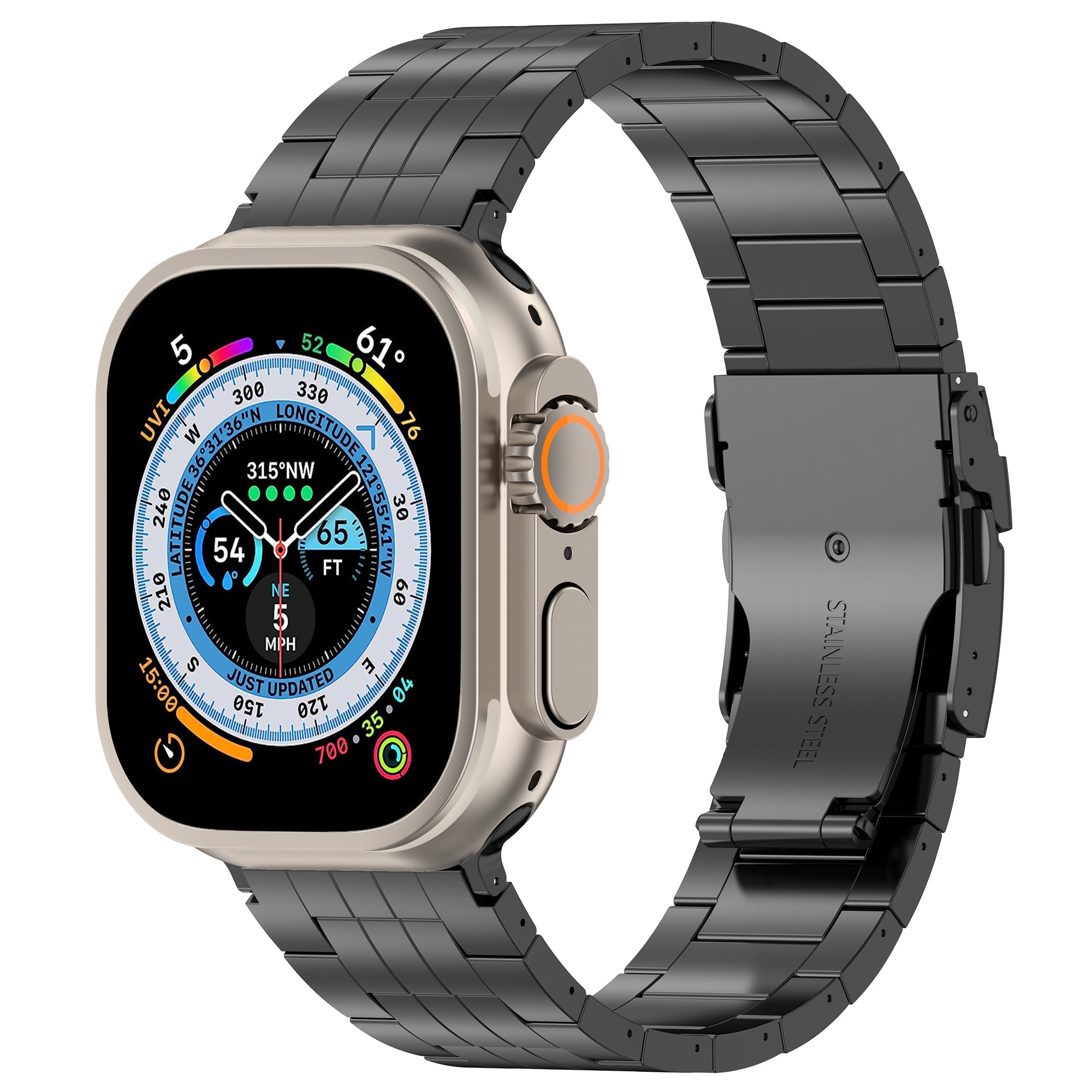 For Apple Watch Ultra 2 Ultra 49mm / Series 9 8 7 45mm / SE (2023) SE (2022) SE 6 5 4 44mm / 3 2 1 42mm Band 5-Bead Watch Strap - Black