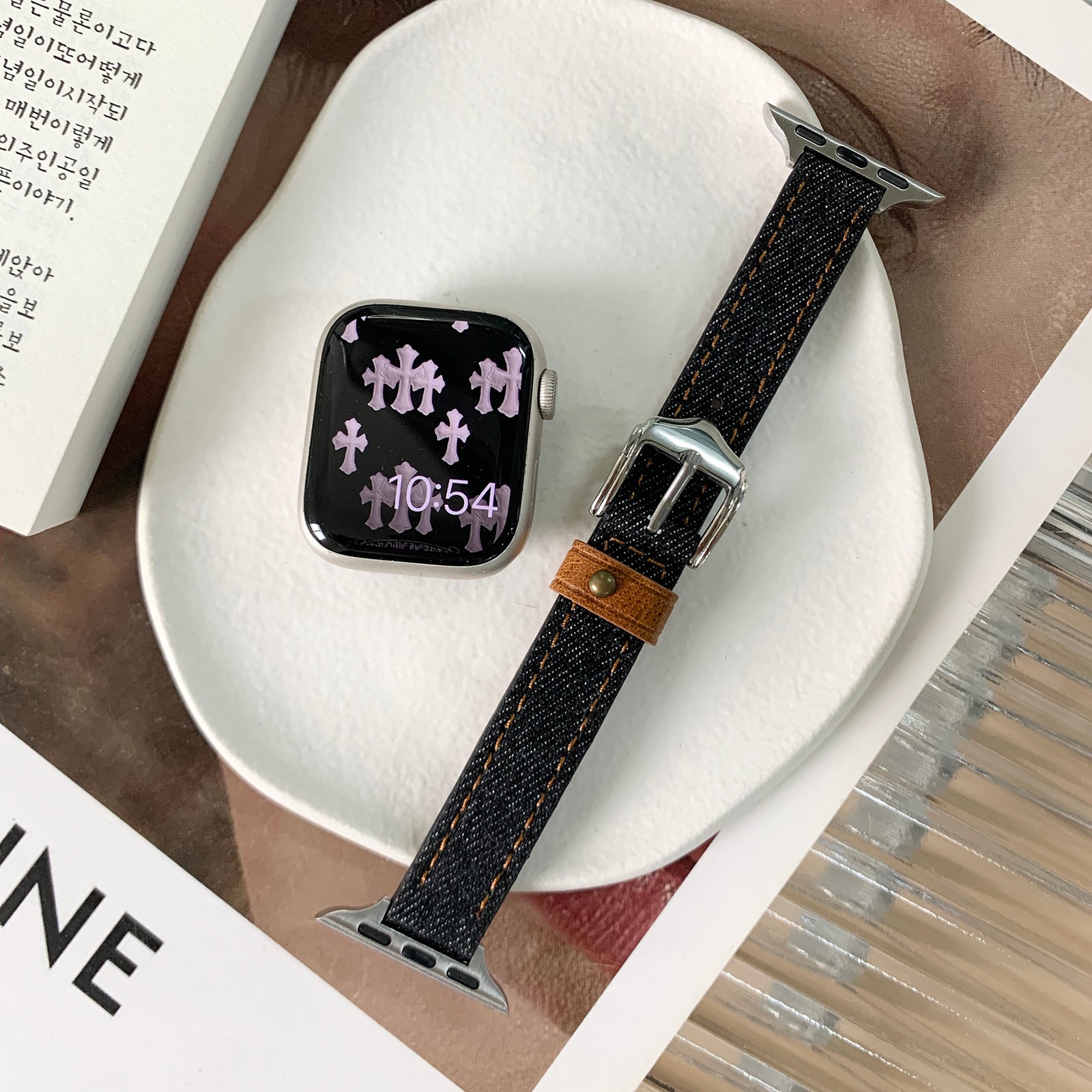 For Apple Watch Series 9 8 7 41mm / SE (2022) SE (2023) SE 6 5 4 40mm / 3 2 1 38mm Sport Band Denim Watch Straps - Black
