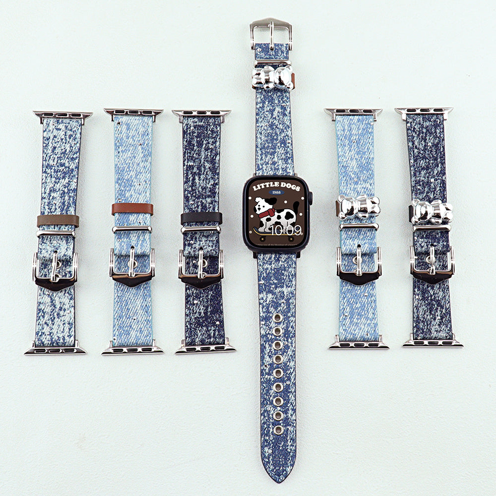 For Apple Watch Ultra 2 Ultra 49mm  /  Series 9 8 7 45mm  /  6 5 4 SE (2023) SE (2022) SE 44mm  /  3 2 1 42mm Denim Wrist Strap - Baby Blue