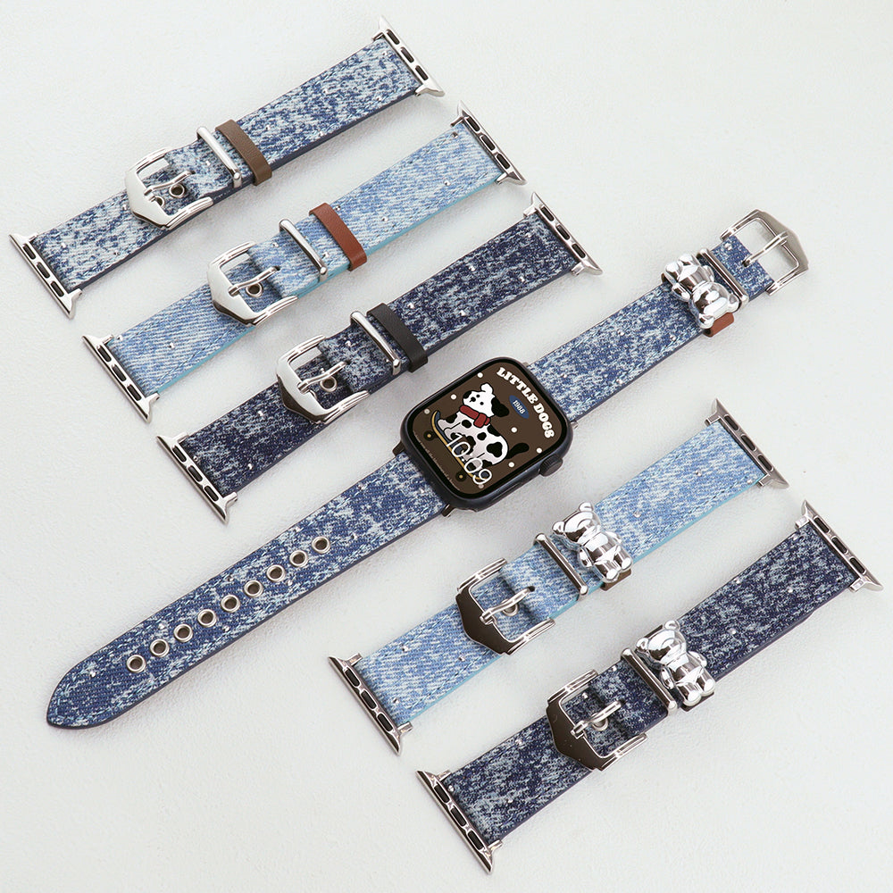 For Apple Watch Ultra 2 Ultra 49mm  /  Series 9 8 7 45mm  /  6 5 4 SE (2023) SE (2022) SE 44mm  /  3 2 1 42mm Denim Wrist Strap - Baby Blue