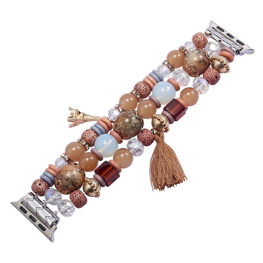 For Apple Watch Ultra 2 Ultra 49mm  /  Series 9 8 7 45mm  /  6 5 4 SE (2022) SE (2023) SE 44mm  /  3 2 1 42mm Beaded Watch Band with Tassel Decor - Beige
