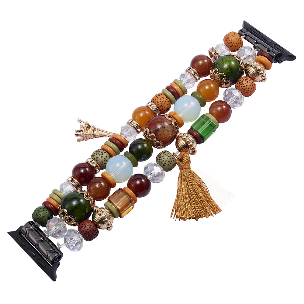 For Apple Watch Ultra 2 Ultra 49mm  /  Series 9 8 7 45mm  /  6 5 4 SE (2022) SE (2023) SE 44mm  /  3 2 1 42mm Beaded Watch Band with Tassel Decor - Beige