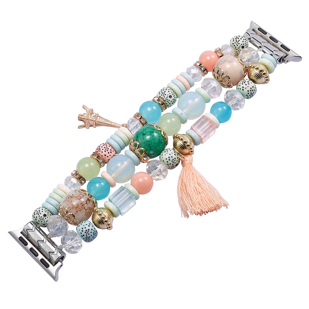 For Apple Watch Ultra 2 Ultra 49mm  /  Series 9 8 7 45mm  /  6 5 4 SE (2022) SE (2023) SE 44mm  /  3 2 1 42mm Beaded Watch Band with Tassel Decor - Beige