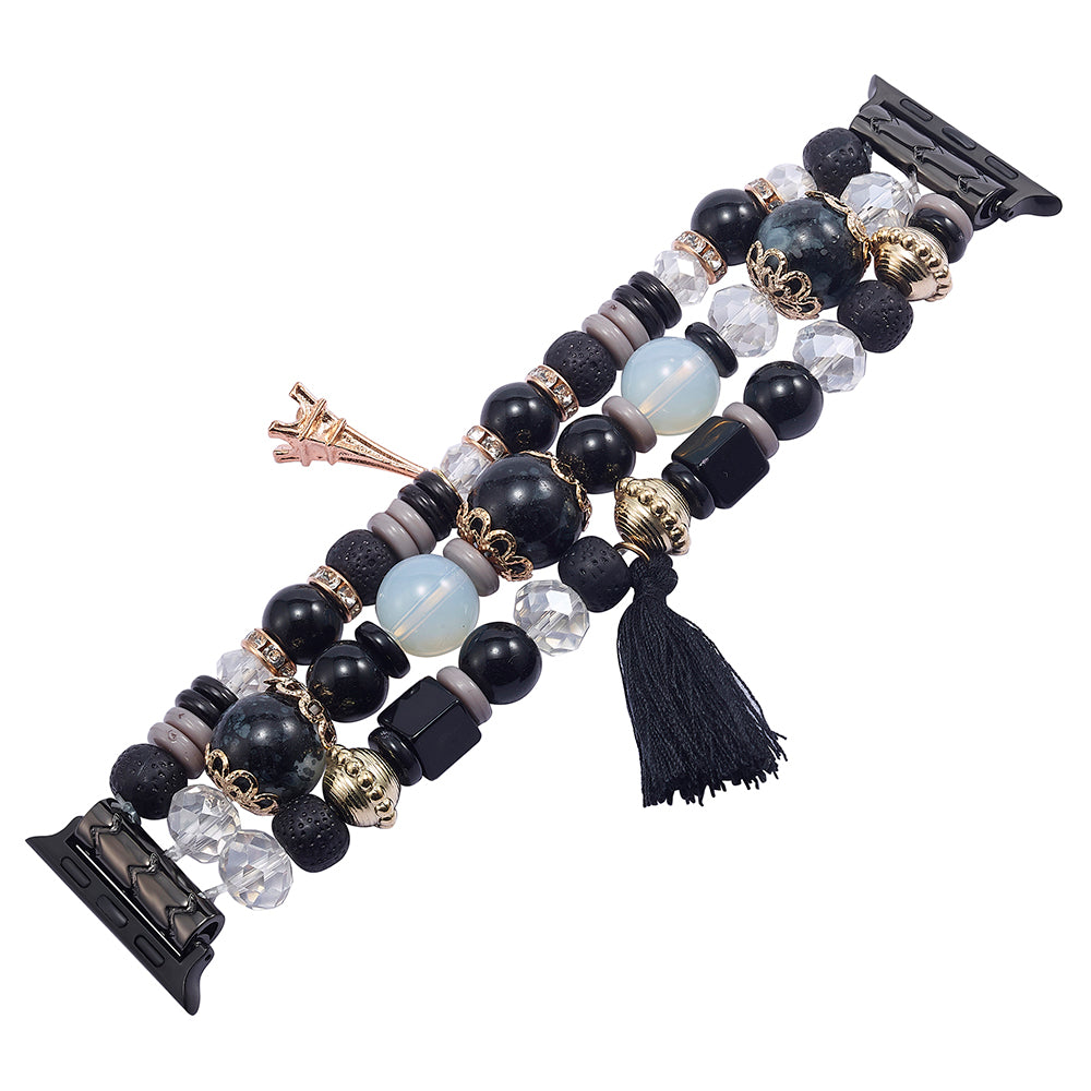 For Apple Watch Ultra 2 Ultra 49mm  /  Series 9 8 7 45mm  /  6 5 4 SE (2022) SE (2023) SE 44mm  /  3 2 1 42mm Beaded Watch Band with Tassel Decor - Beige