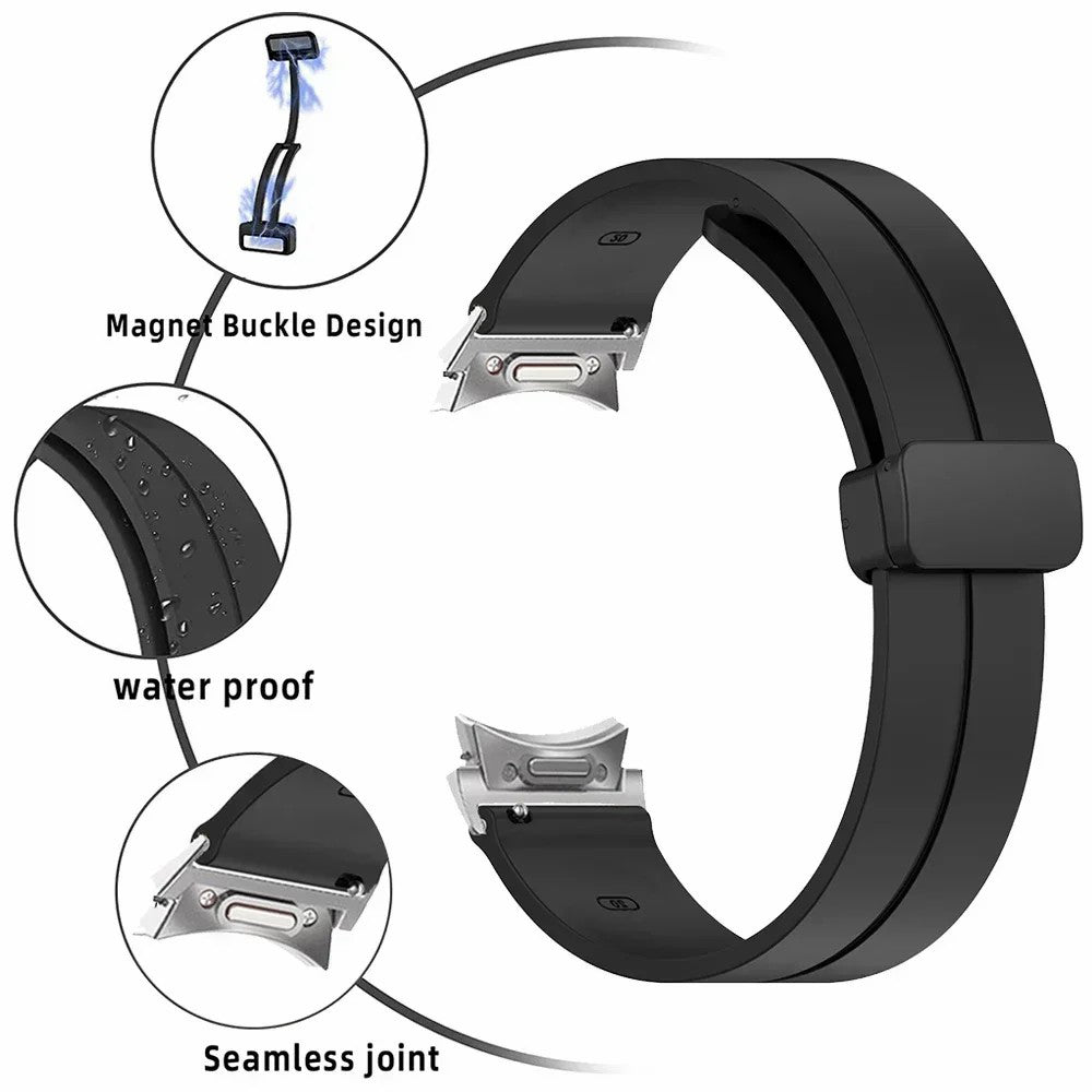 For Samsung Galaxy Watch4  /  Watch 5  /  Watch6 Wrist Strap Soft Silicone Watch Band with Magnetic Buckle - Black