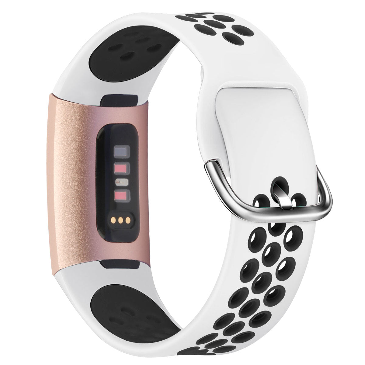 For Fitbit Charge 3 / 4 Watch Band Breathable Silicone Dual Color Wrist Strap Replacement - L / White+Black