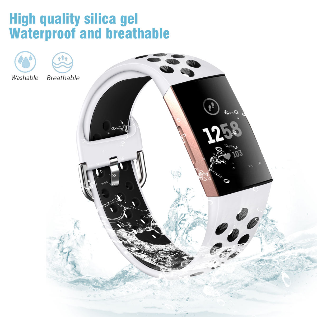 For Fitbit Charge 3 / 4 Smart Watch Band Soft Silicone Replacement Strap - S / White+Black