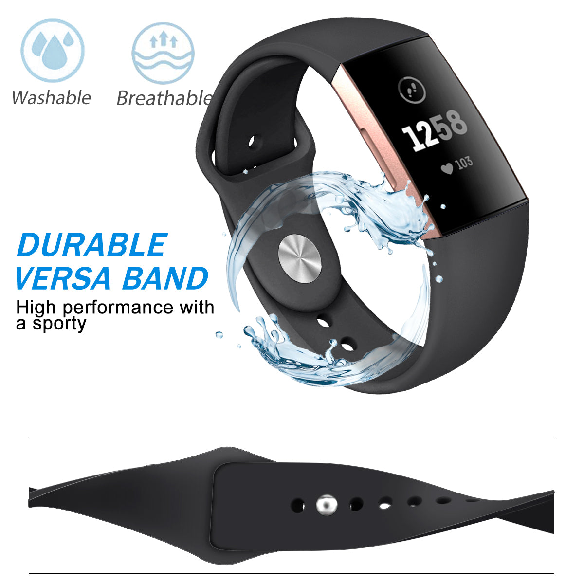 For Fitbit Charge 3 / 4 Replacement Strap Solid Color Silicone Watch Bracelet - L / Black