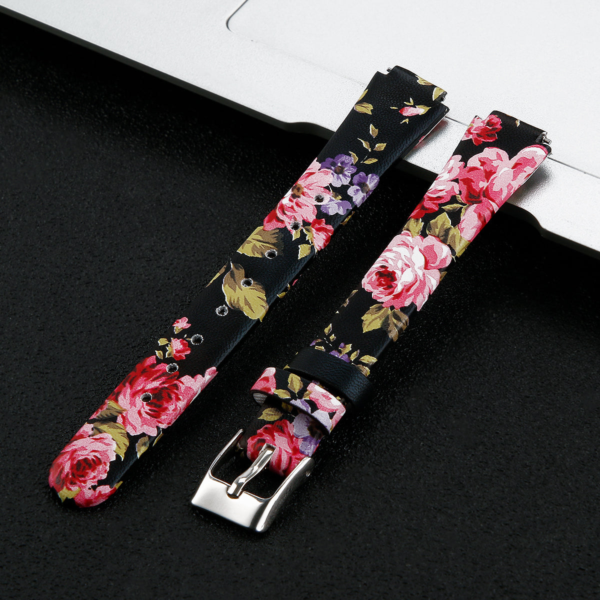 For Fitbit Inspire / Inspire HR Watch Band Matte Imprinted Pattern Replacement Wrist Strap - S / Black+Pink Flower