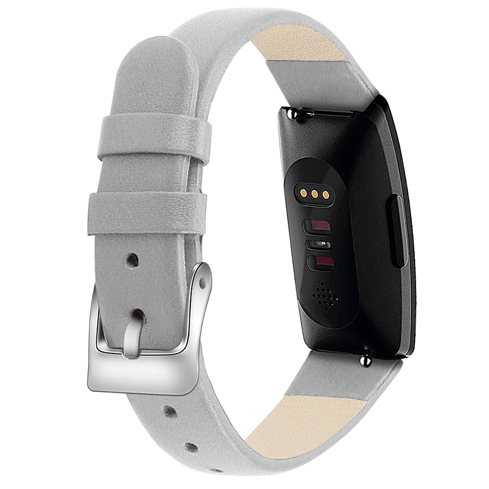 For Fitbit Inspire / Inspire HR Smart Watch Band Top-layer Cow Leather Wrist Strap - L / Black+Pink Flower