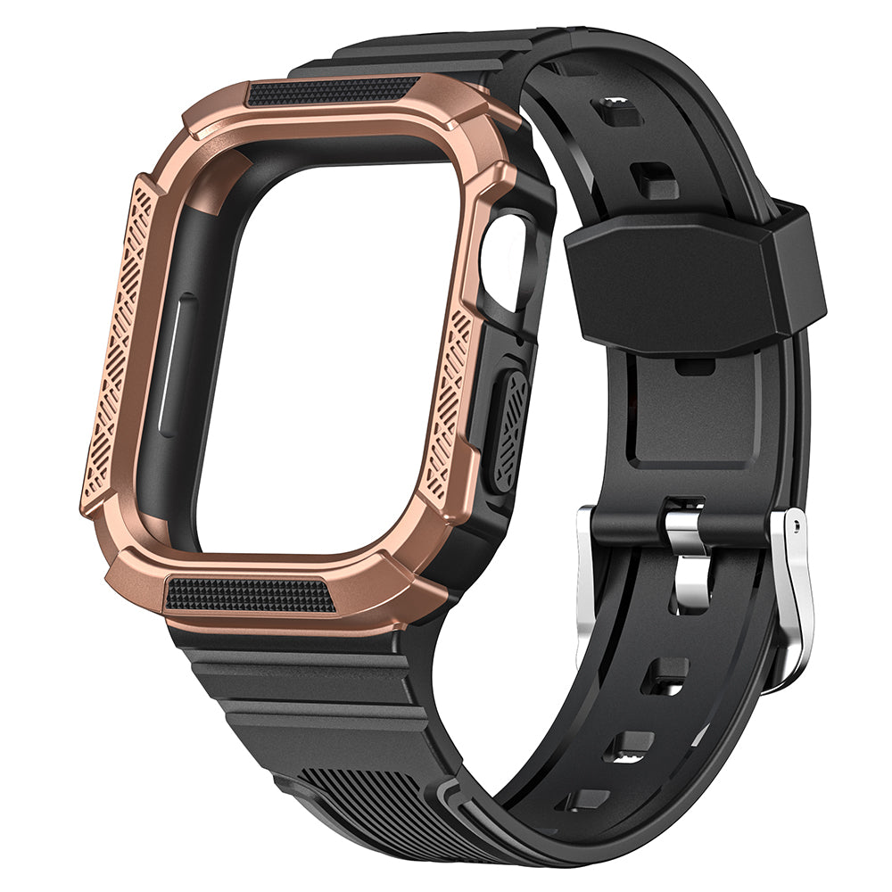 For Apple Watch Series 9 / 8 / 7 45mm / 6 / 5 / 4 44mm / 3 / 2 / 1 42mm / SE (2022) 44mm / SE (2023) / SE 44mm TPU Strap Integrated with PC Watch Case - Black+Copper