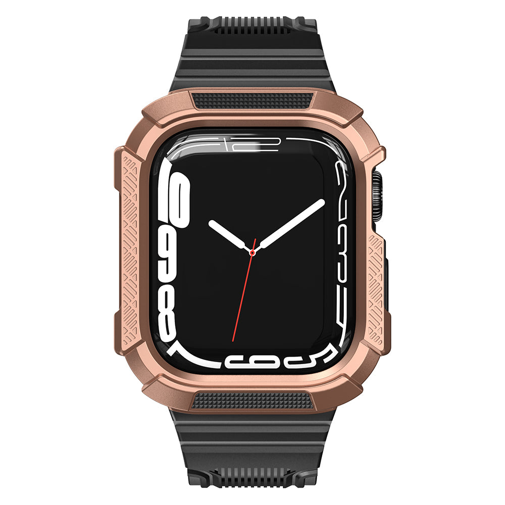 For Apple Watch Series 9 / 8 / 7 45mm / 6 / 5 / 4 44mm / 3 / 2 / 1 42mm / SE (2022) 44mm / SE (2023) / SE 44mm TPU Strap Integrated with PC Watch Case - Black+Copper