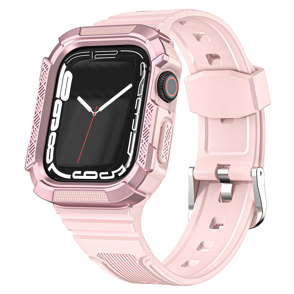 For Apple Watch Series 9 / 8 / 7 45mm / 6 / 5 / 4 44mm / 3 / 2 / 1 42mm / SE (2022) 44mm / SE (2023) / SE 44mm TPU Strap Integrated with PC Watch Case - Black+Copper