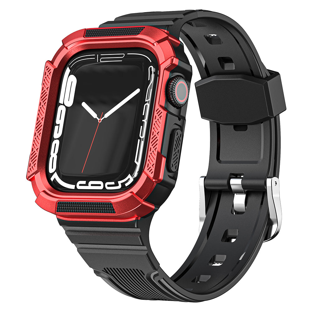 For Apple Watch Series 9 / 8 / 7 45mm / 6 / 5 / 4 44mm / 3 / 2 / 1 42mm / SE (2022) 44mm / SE (2023) / SE 44mm TPU Strap Integrated with PC Watch Case - Black+Copper