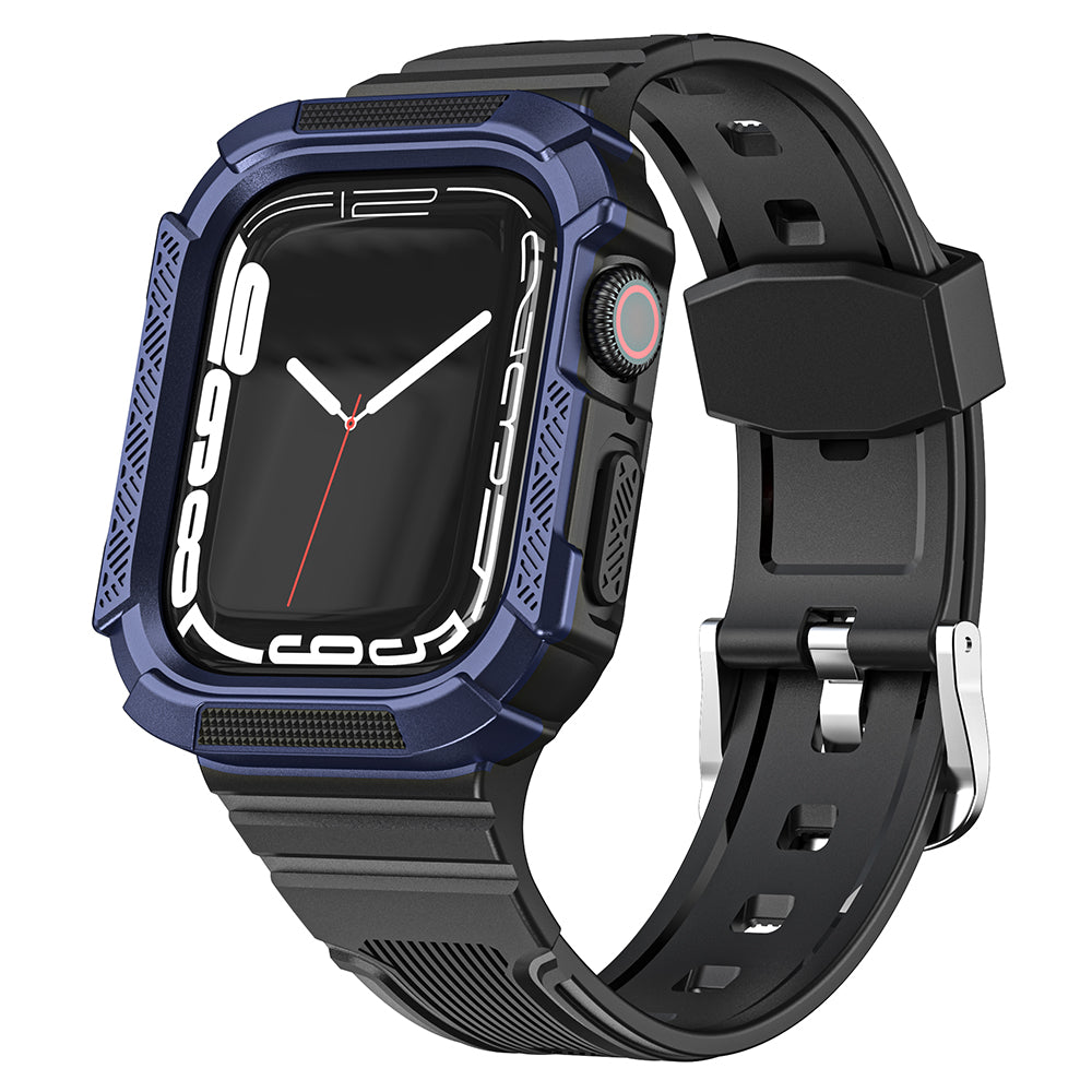 For Apple Watch Series 9 / 8 / 7 45mm / 6 / 5 / 4 44mm / 3 / 2 / 1 42mm / SE (2022) 44mm / SE (2023) / SE 44mm TPU Strap Integrated with PC Watch Case - Black+Copper