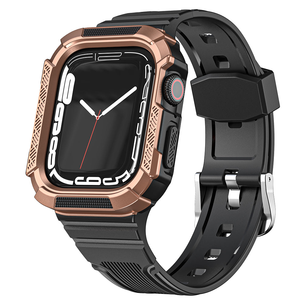 For Apple Watch Series 9 8 7 41mm / 6 5 4 SE (2023) SE (2022) SE 40mm / 3 2 1 38mm Soft TPU Strap Integrated with PC Watch Case - Black+Copper