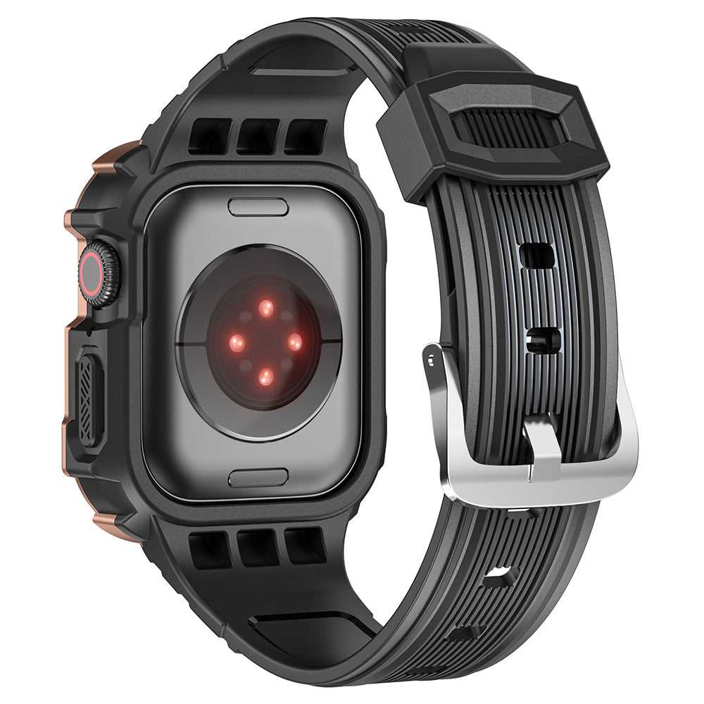 For Apple Watch Series 9 8 7 41mm / 6 5 4 SE (2023) SE (2022) SE 40mm / 3 2 1 38mm Soft TPU Strap Integrated with PC Watch Case - Black+Copper