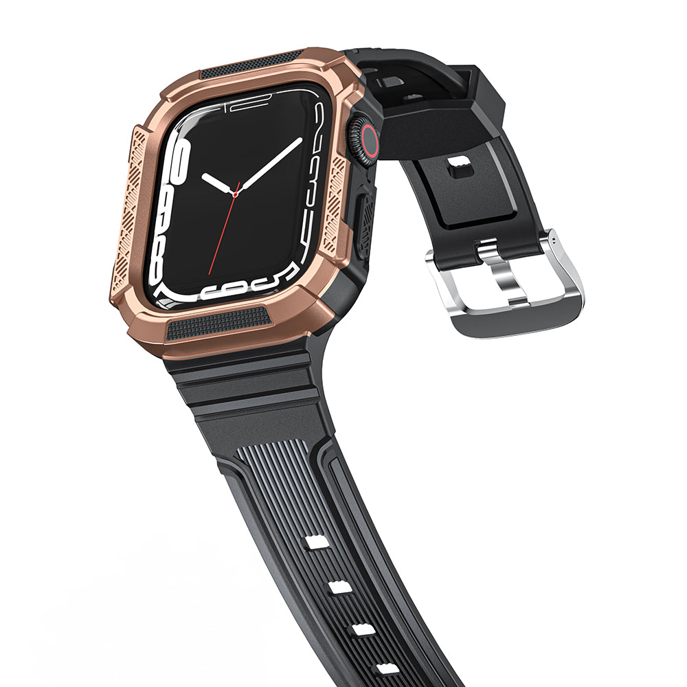 For Apple Watch Series 9 8 7 41mm / 6 5 4 SE (2023) SE (2022) SE 40mm / 3 2 1 38mm Soft TPU Strap Integrated with PC Watch Case - Black+Copper