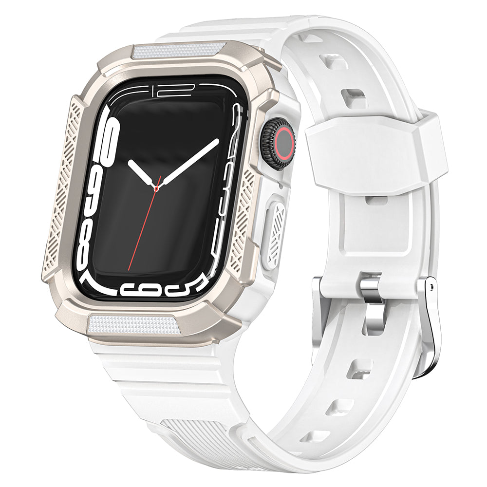 For Apple Watch Series 9 8 7 41mm / 6 5 4 SE (2023) SE (2022) SE 40mm / 3 2 1 38mm Soft TPU Strap Integrated with PC Watch Case - Black+Copper