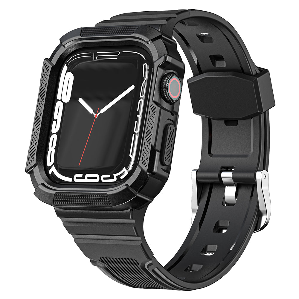 For Apple Watch Series 9 8 7 41mm / 6 5 4 SE (2023) SE (2022) SE 40mm / 3 2 1 38mm Soft TPU Strap Integrated with PC Watch Case - Black+Copper