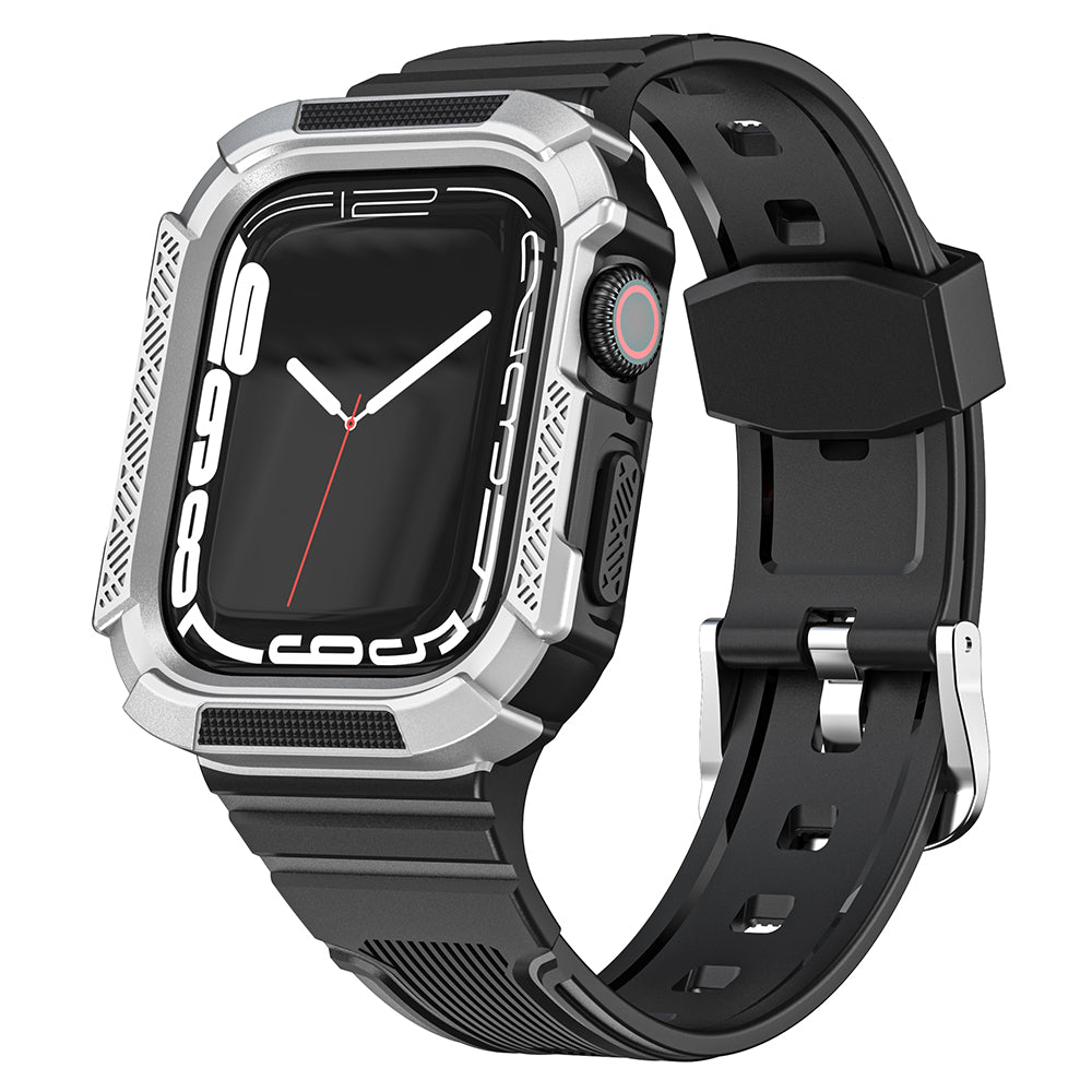 For Apple Watch Series 9 8 7 41mm / 6 5 4 SE (2023) SE (2022) SE 40mm / 3 2 1 38mm Soft TPU Strap Integrated with PC Watch Case - Black+Copper