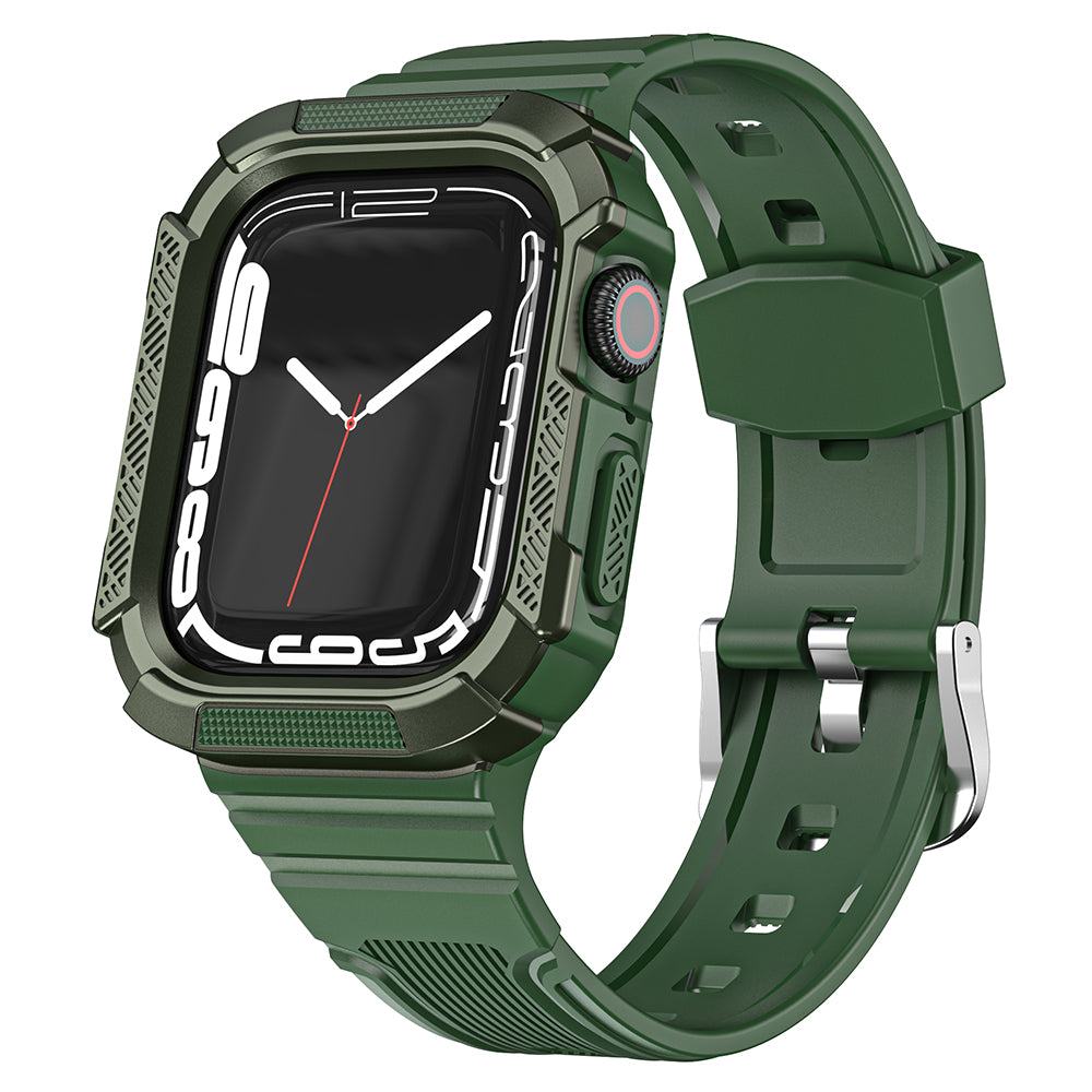 For Apple Watch Series 9 8 7 41mm / 6 5 4 SE (2023) SE (2022) SE 40mm / 3 2 1 38mm Soft TPU Strap Integrated with PC Watch Case - Black+Copper