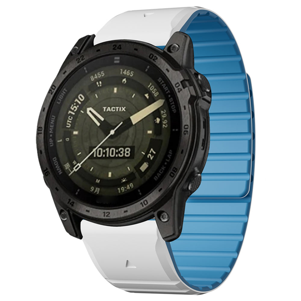 For Garmin Fenix 5 / 5X / 6X / 7X Watch Strap 22mm Dual Color Silicone Smart Watch Band - White / Blue