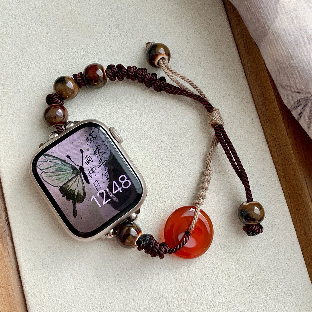 For Apple Watch Series 9 8 7 41mm / 6 5 4 SE (2023) SE (2022) SE 40mm / 3 2 1 38mm Band Peace Jade Beads Watch Strap - Brown