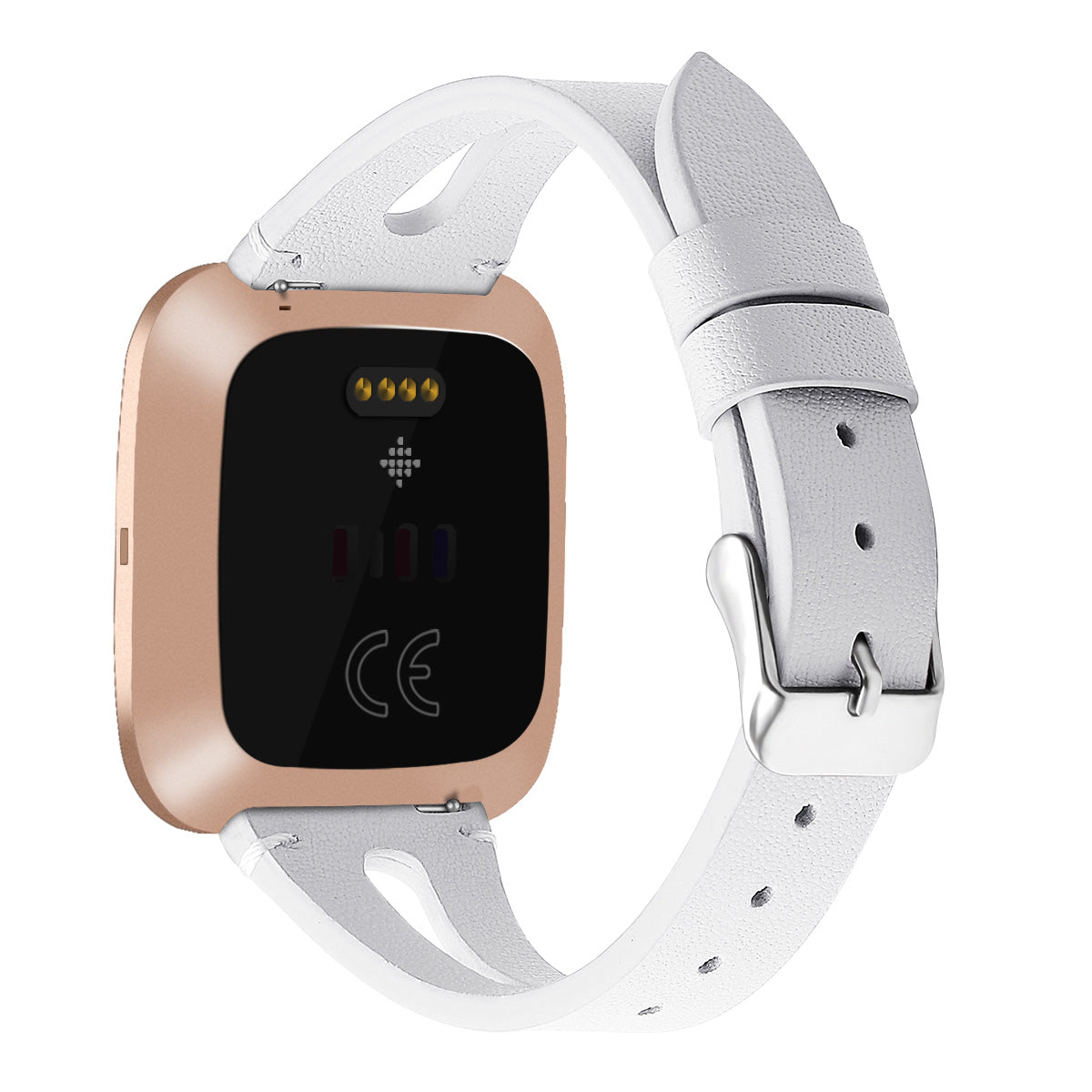 For Fitbit Versa 3 Genuine Leather Watch Strap Classic Style Bracelet Band - Grey Flower / White